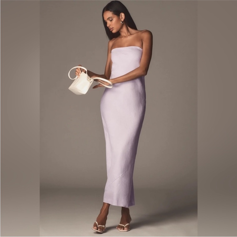 Strapless anthro linen Lavender Slip Dress with removable Spaghetti Straps